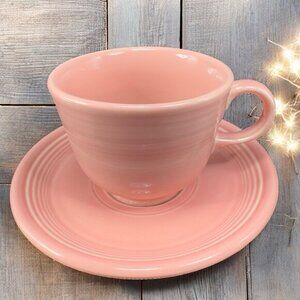 Vintage Fiestaware Rose Pink Teacup And Saucer Set USA‎ Homer Laughlin Ceramic